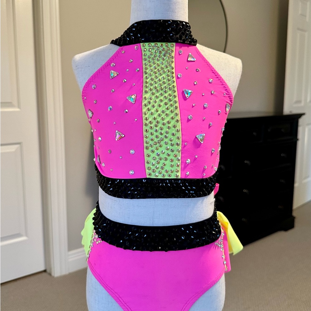 Neon Pink, Yellow, Black Custom Rhinestone Dance Costume!